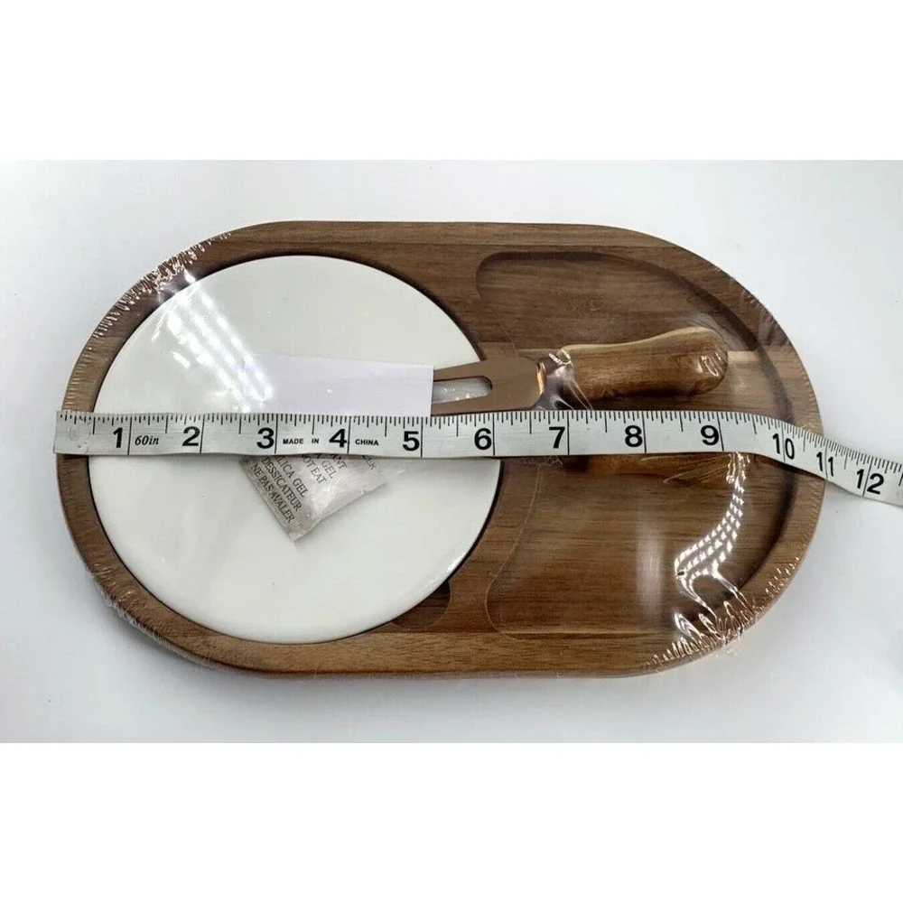 Gourmet Wood & Ceramic Cheese Board Gift‎ Set With Acacia Tray Ceramic Plate NEW
